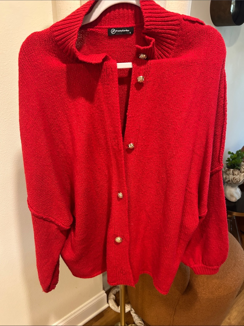 Pretty Garden Red Button-Front Cardigan Sweater oversized